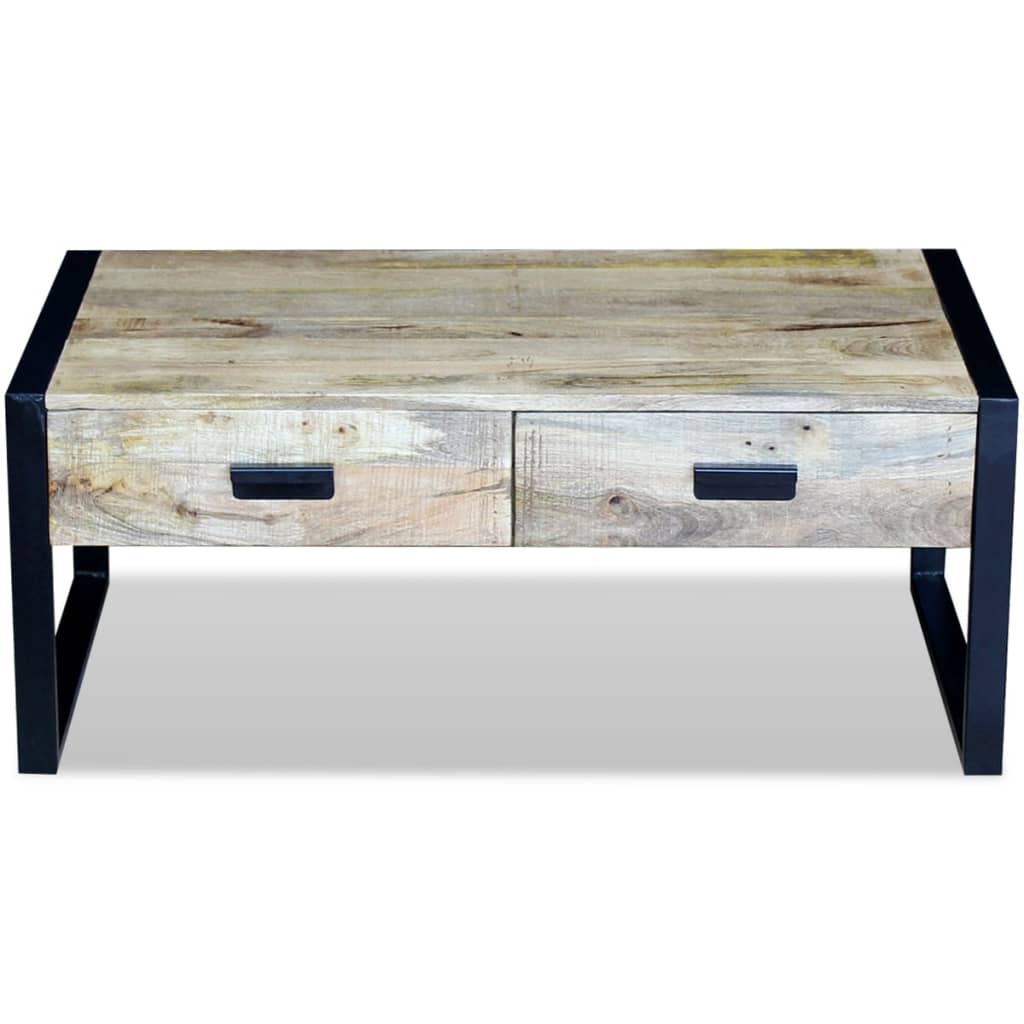 vidaXL Table basse avec 2 tiroirs Bois de manguier massif 100x60x40 cm