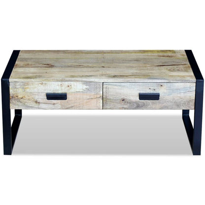 vidaXL Table basse avec 2 tiroirs Bois de manguier massif 100x60x40 cm