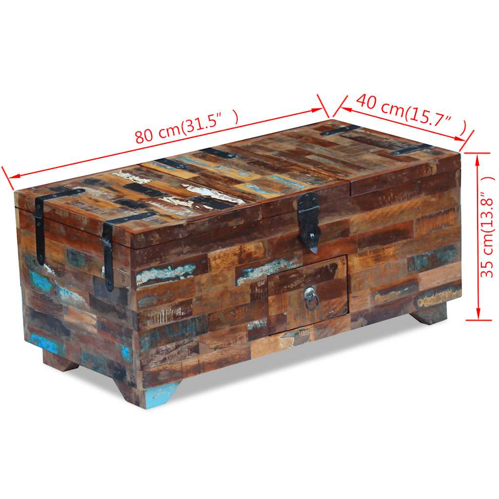 vidaXL Table basse Coffre en bois de récupération massif 80x40x35 cm