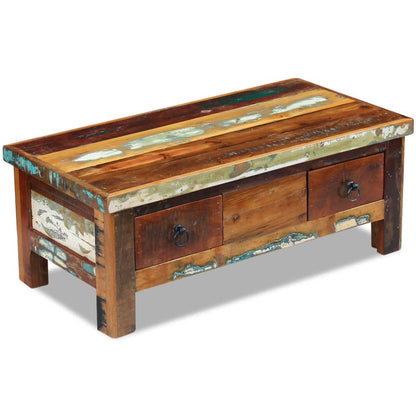 vidaXL Table basse avec tiroirs en bois de récupération massif 90x45x35 cm