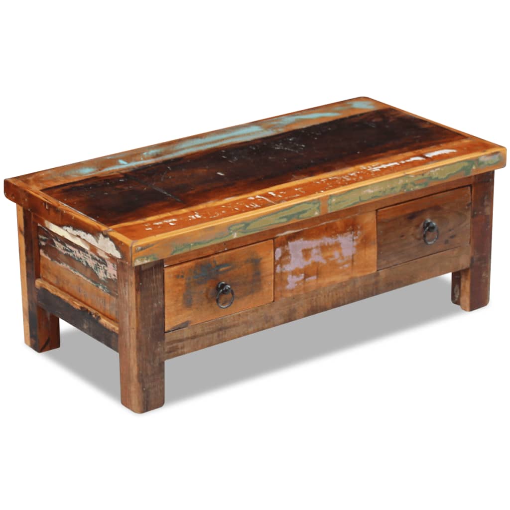 vidaXL Table basse avec tiroirs en bois de récupération massif 90x45x35 cm