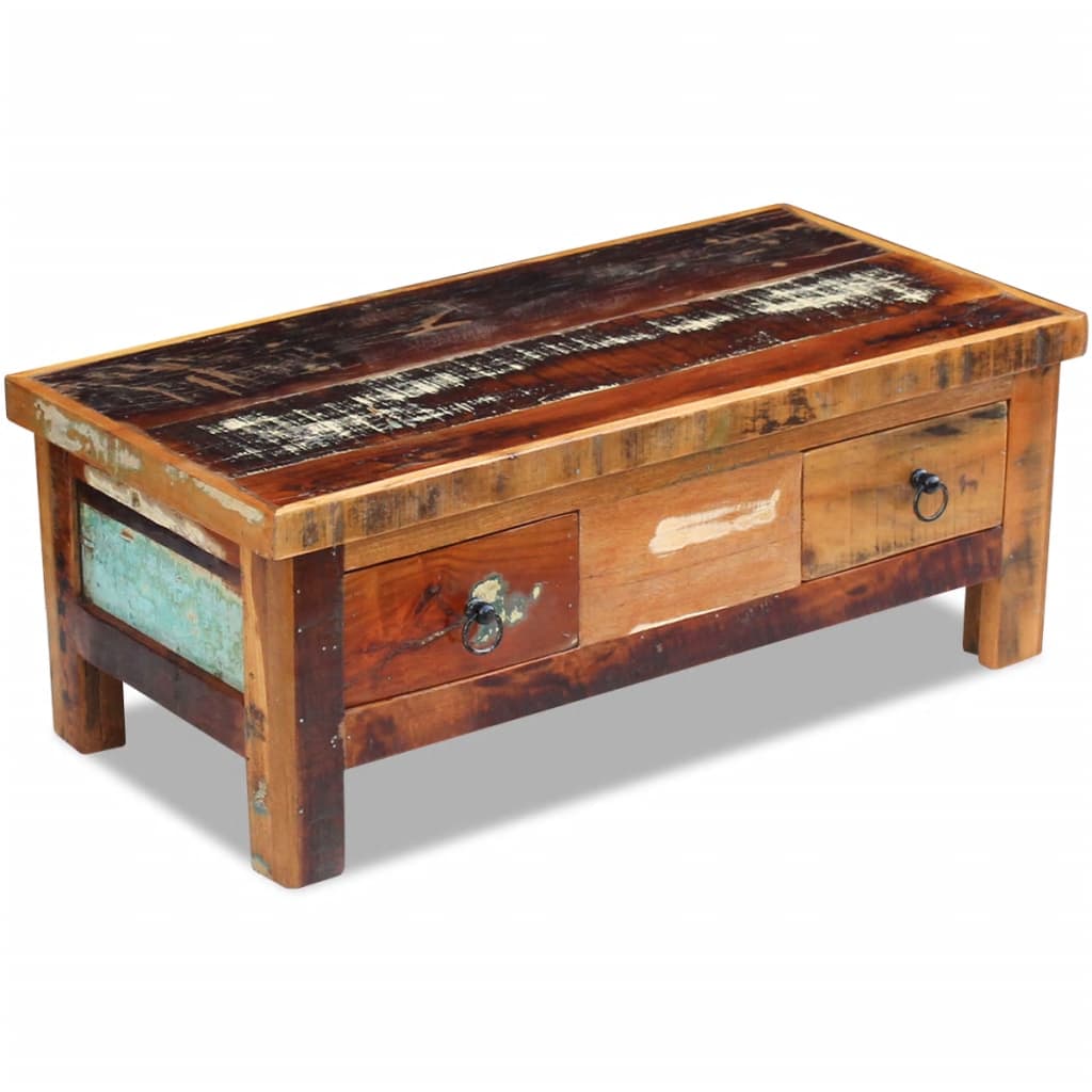 vidaXL Table basse avec tiroirs en bois de récupération massif 90x45x35 cm