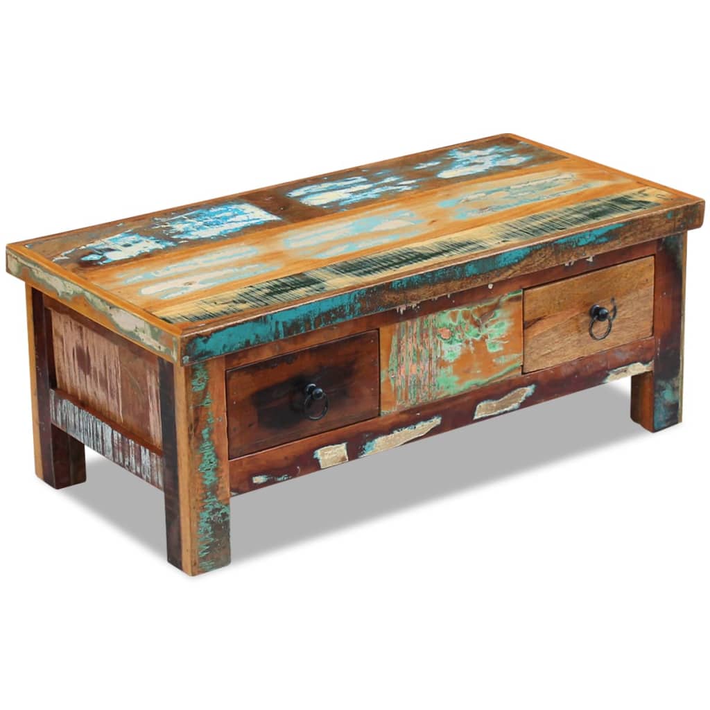 vidaXL Table basse avec tiroirs en bois de récupération massif 90x45x35 cm