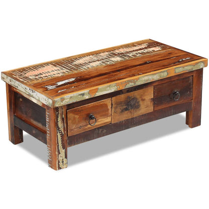 vidaXL Table basse avec tiroirs en bois de récupération massif 90x45x35 cm