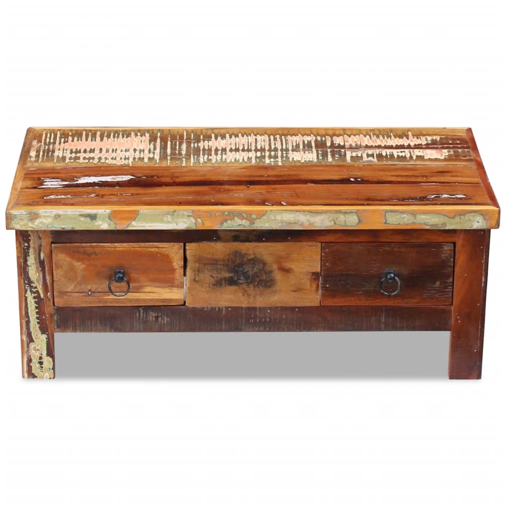 vidaXL Table basse avec tiroirs en bois de récupération massif 90x45x35 cm