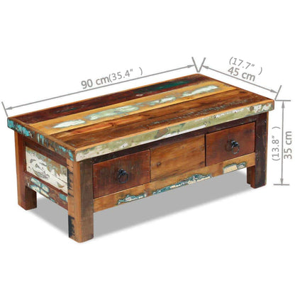 vidaXL Table basse avec tiroirs en bois de récupération massif 90x45x35 cm