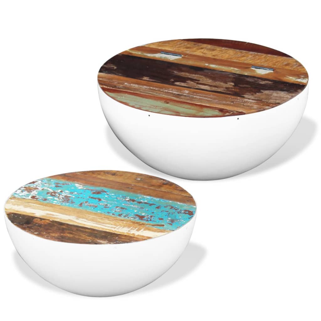 vidaXL Table basse, 2 pcs, en forme de coque, bois de récupération massif