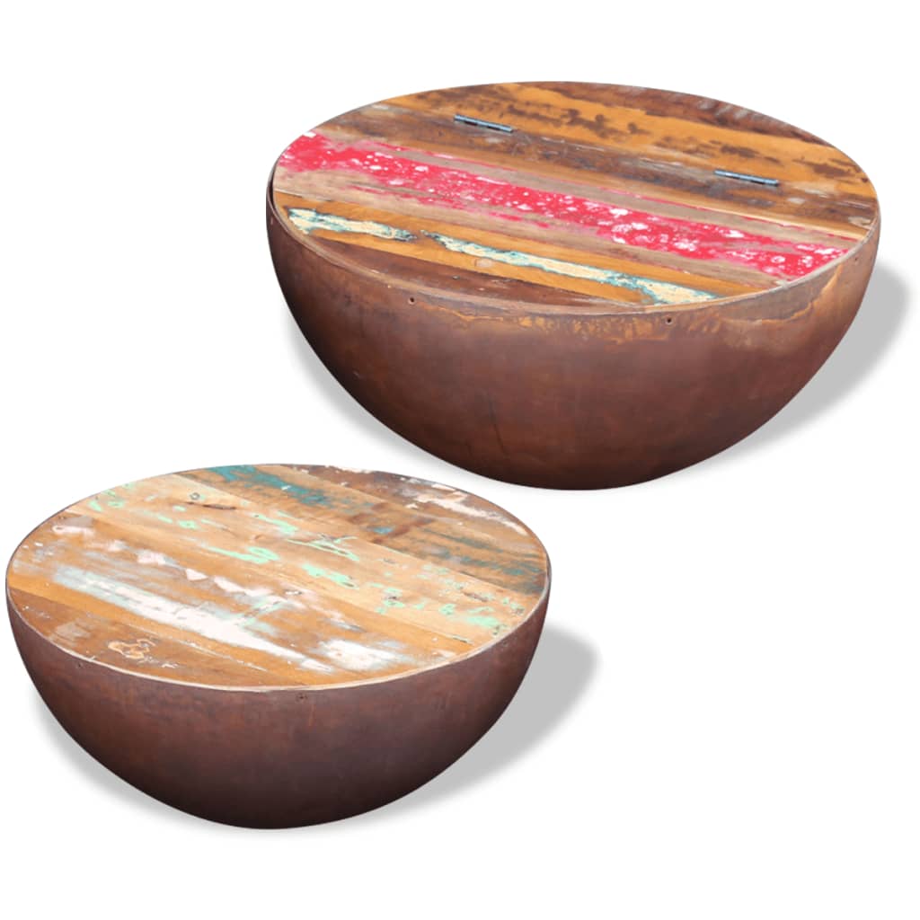 vidaXL Table basse, 2 pcs, en forme de coque, bois de récupération massif