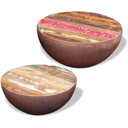 vidaXL Table basse, 2 pcs, en forme de coque, bois de récupération massif