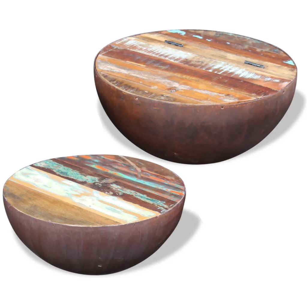 vidaXL Table basse, 2 pcs, en forme de coque, bois de récupération massif