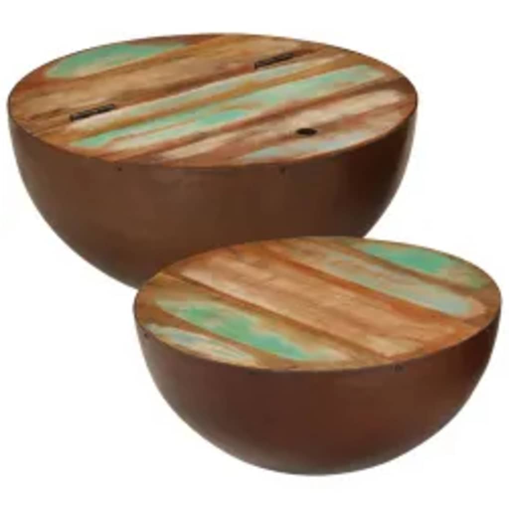 vidaXL Table basse, 2 pcs, en forme de coque, bois de récupération massif