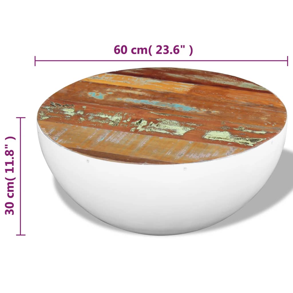 vidaXL Table basse en forme de coquille, bois de récupération massif, 60x60x30 cm