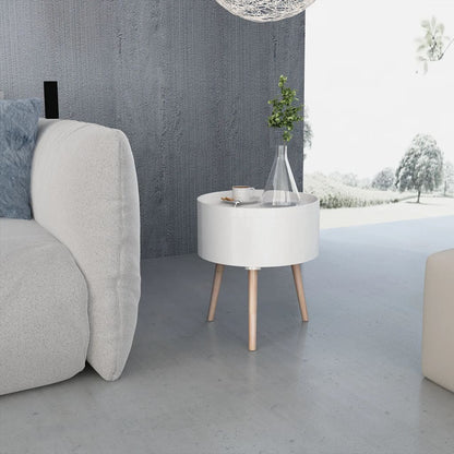 vidaXL Beistelltisch mit Serviertablett rund 39,5x44,5 cm weiß