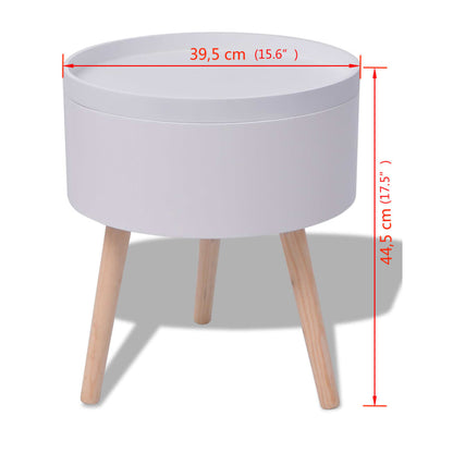 vidaXL Beistelltisch mit Serviertablett rund 39,5x44,5 cm weiß