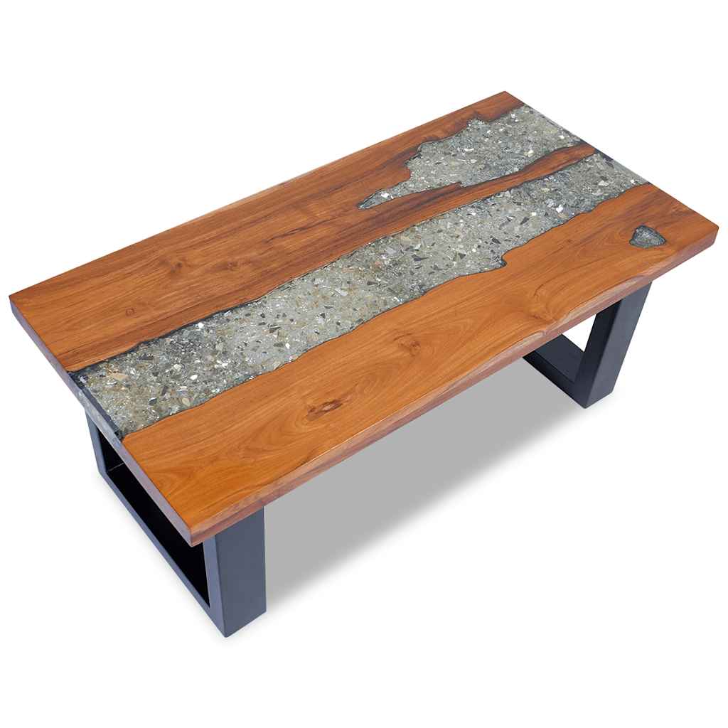 vidaXL Table basse teck et résine 100x50 cm