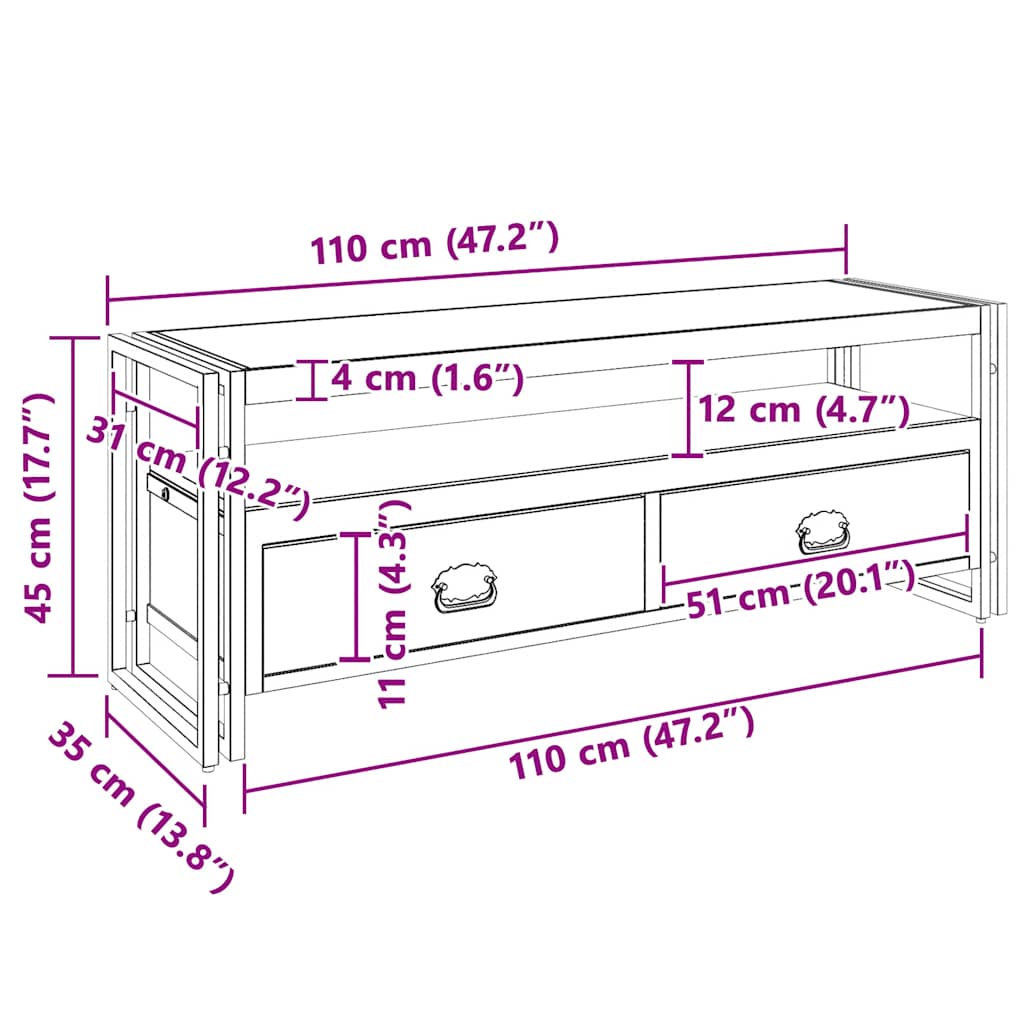 vidaXL Meuble TV 120x35x45 cm Bois de manguier massif