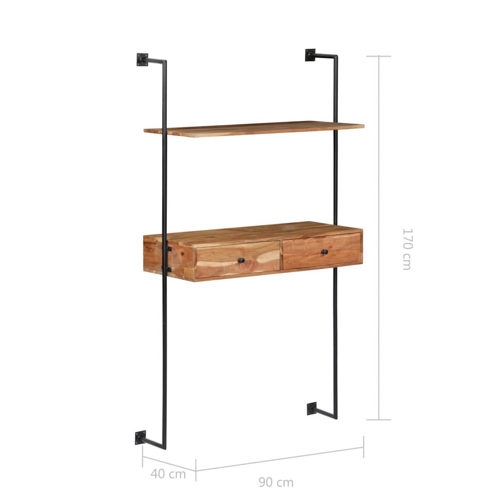 vidaXL Bureau mural 90x40x170 cm en bois d'acacia massif