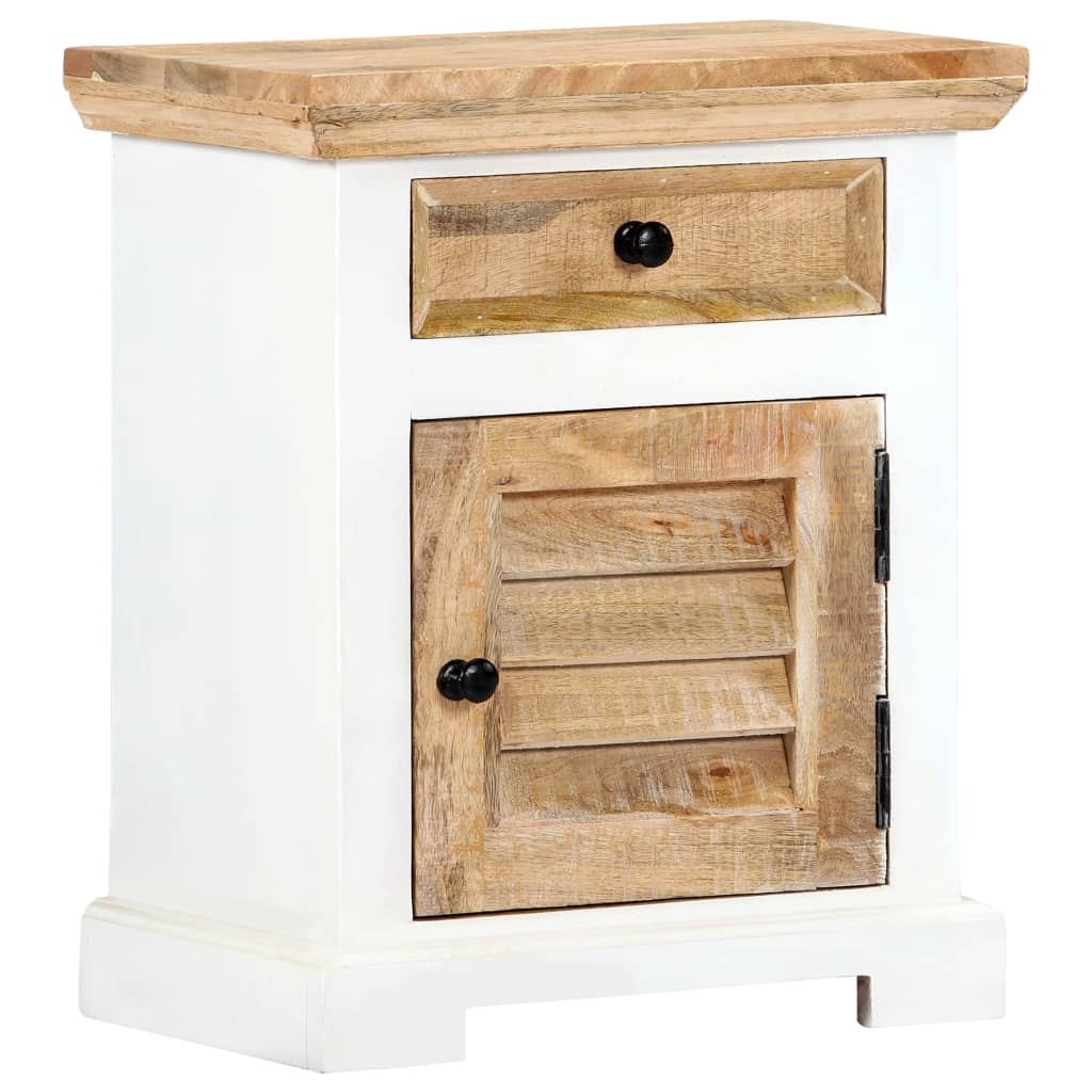 vidaXL Table de chevet blanc et marron 40x30x50 cm en manguier massif
