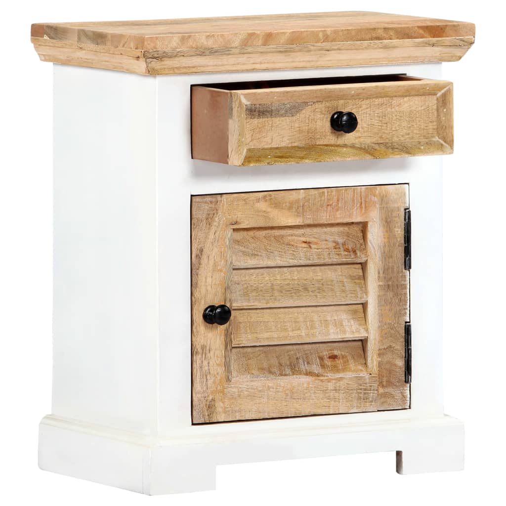 vidaXL Table de chevet blanc et marron 40x30x50 cm en manguier massif