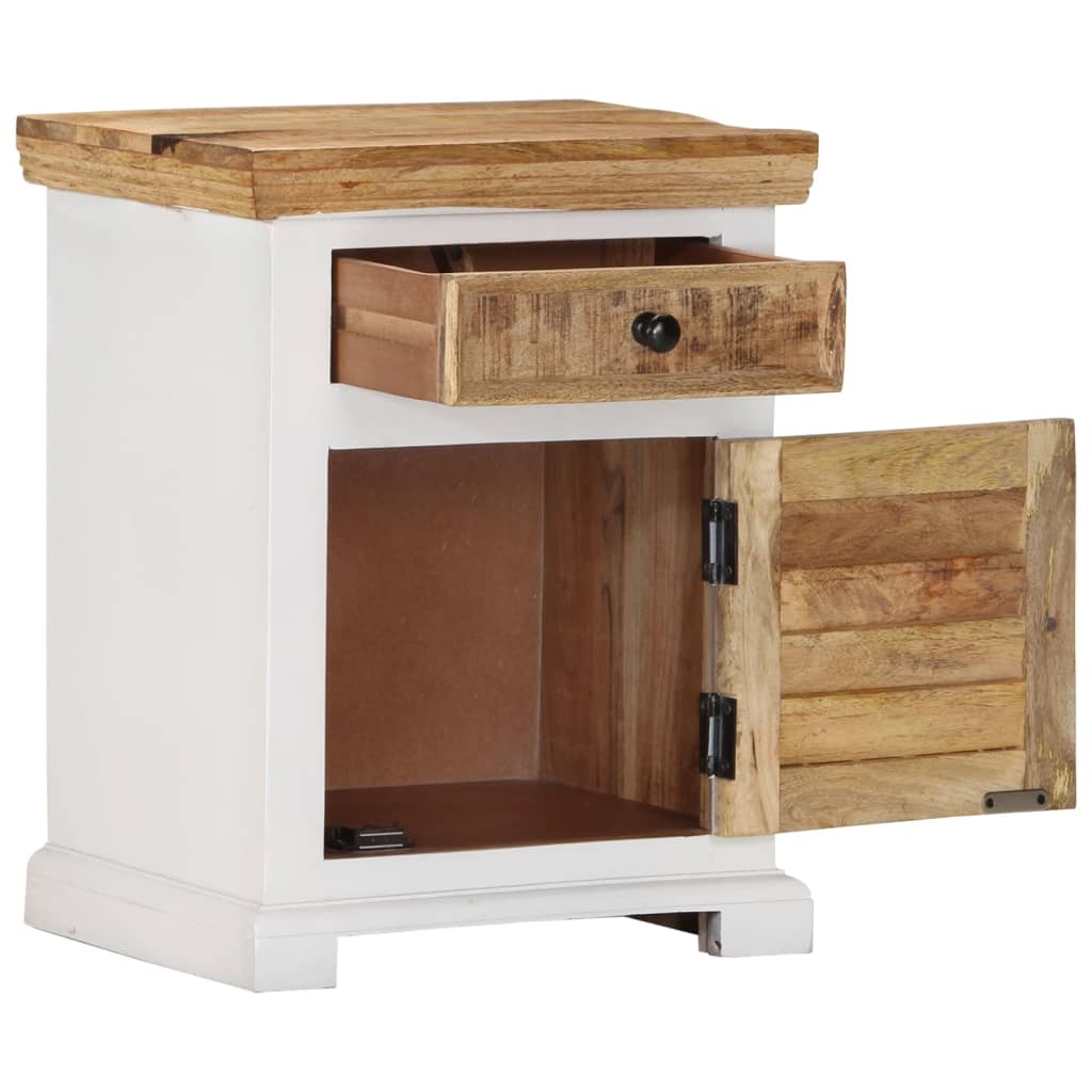 vidaXL Table de chevet blanc et marron 40x30x50 cm en manguier massif