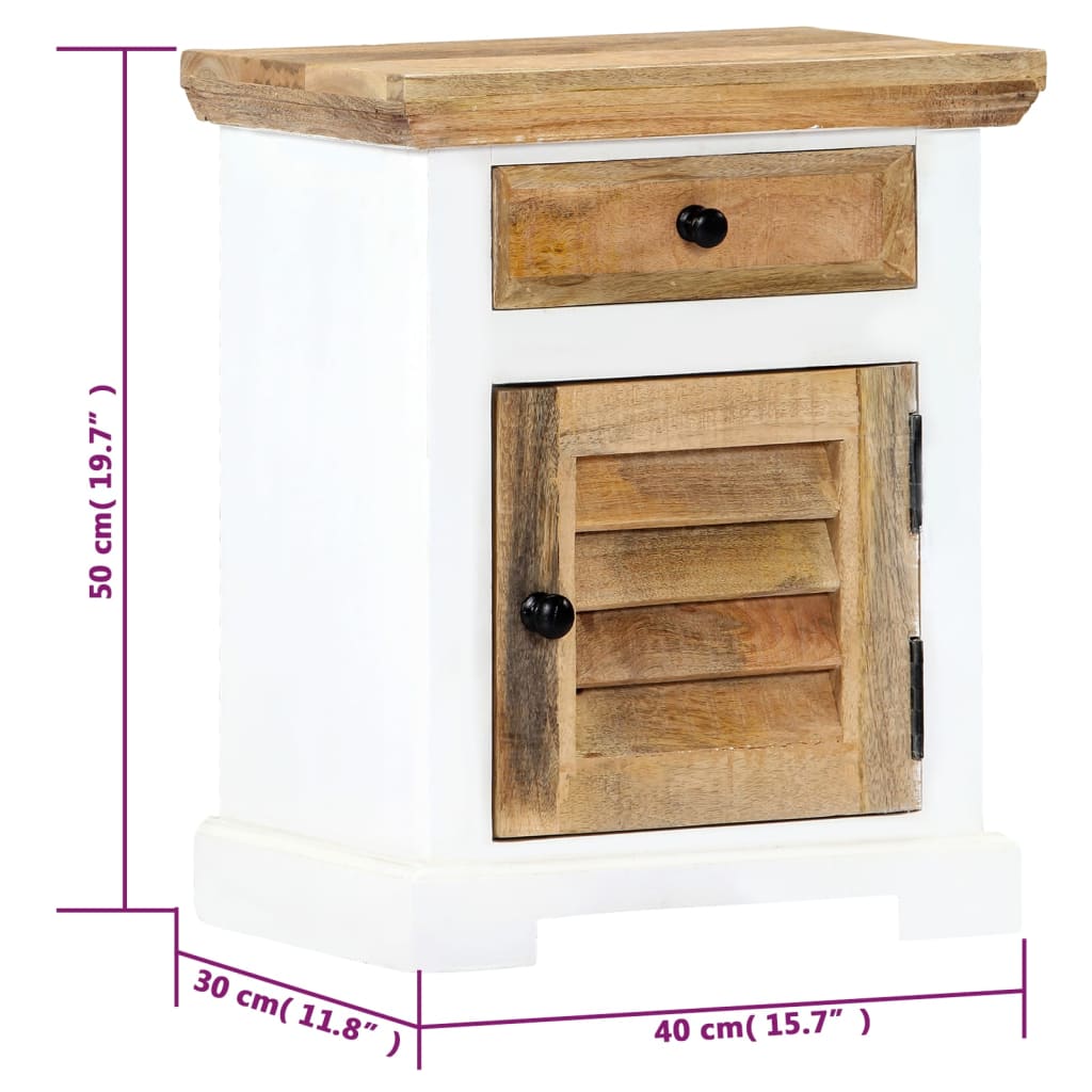 vidaXL Table de chevet blanc et marron 40x30x50 cm en manguier massif