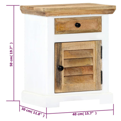 vidaXL Table de chevet blanc et marron 40x30x50 cm en manguier massif