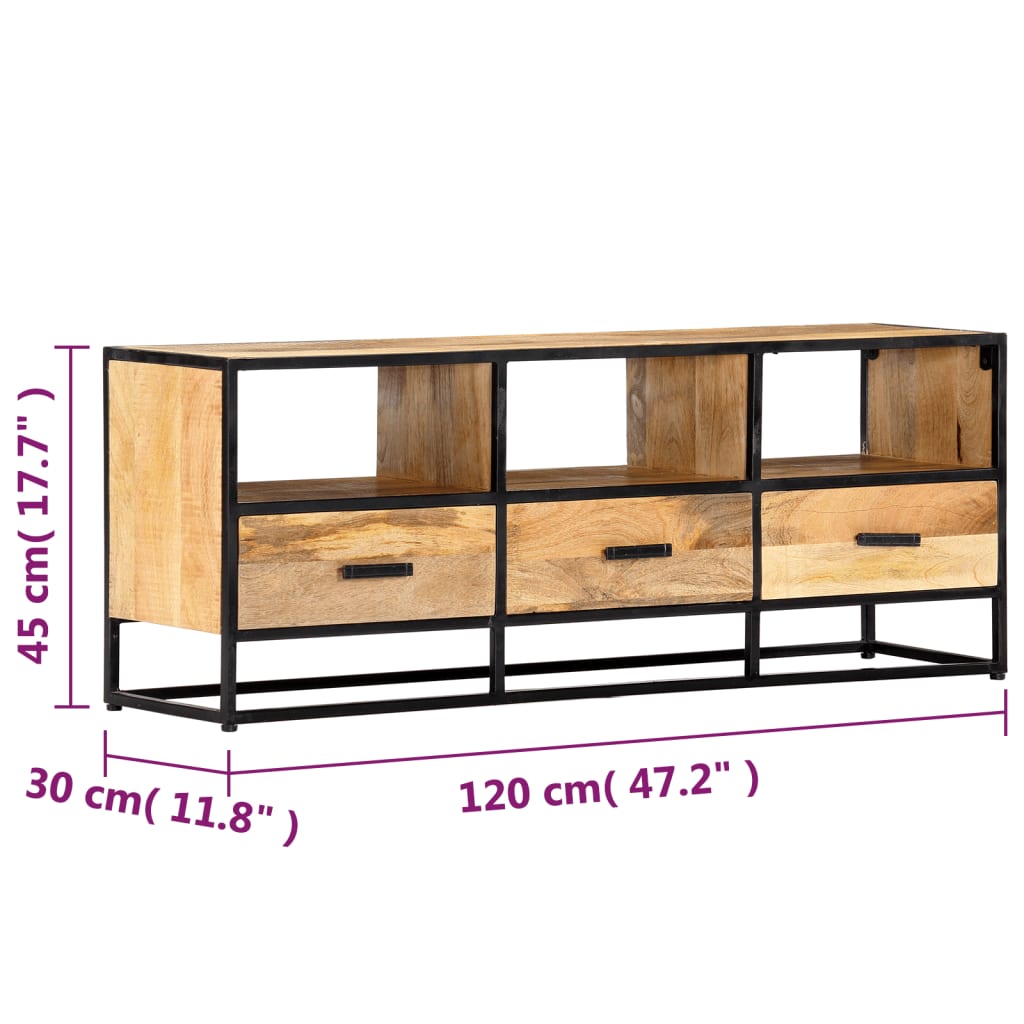 vidaXL Meuble TV 120x30x45 cm Bois de manguier massif