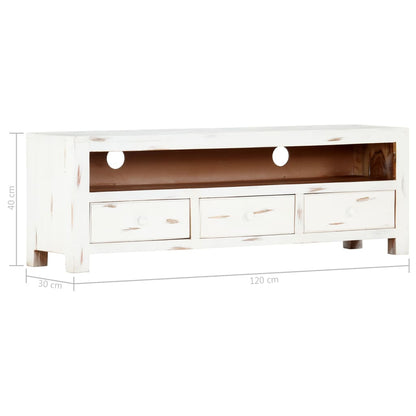 Meuble TV vidaXL blanc 120 x 30 x 40 cm en bois d'acacia massif