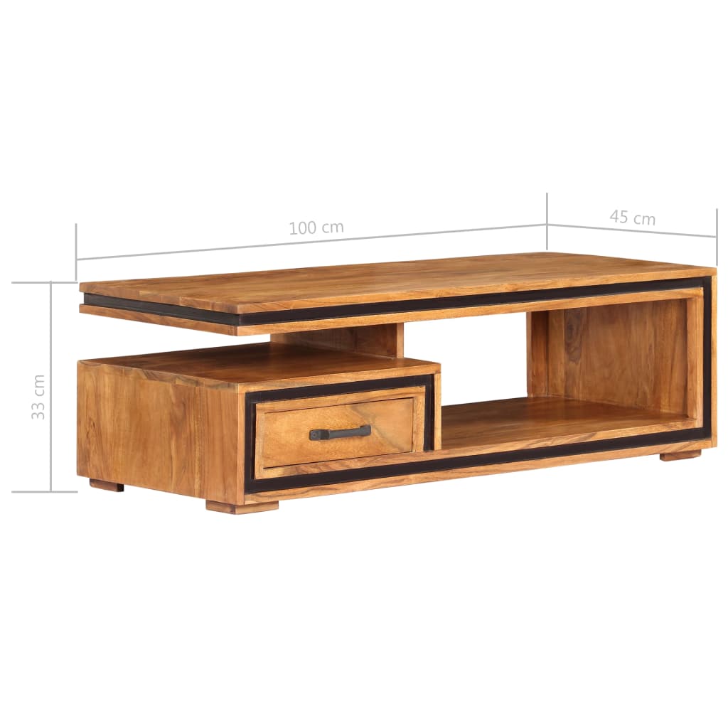 vidaXL Table basse bois massif d'acacia 100x45x33 cm
