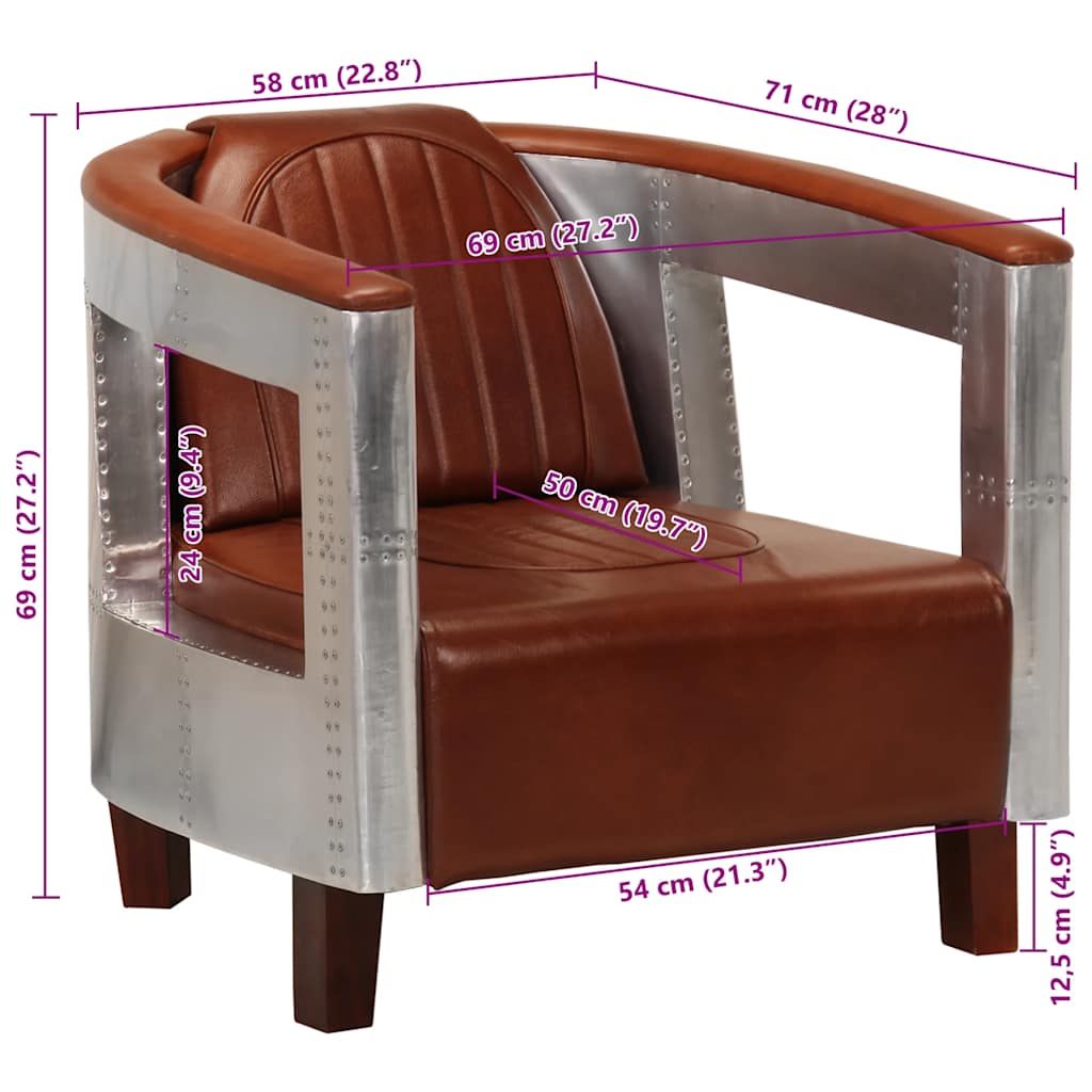 vidaXL Fliegersessel Braun Echtleder