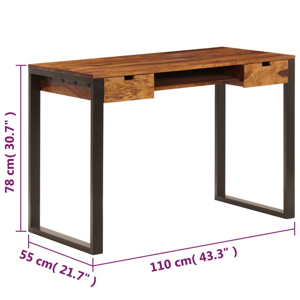 vidaXL Schreibtisch 110 x 55 x 78 cm Massivholz Akazie und Stahl