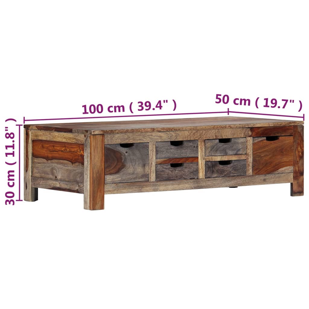 vidaXL Couchtisch Grau 100x50x30 cm Massivholz Akazie