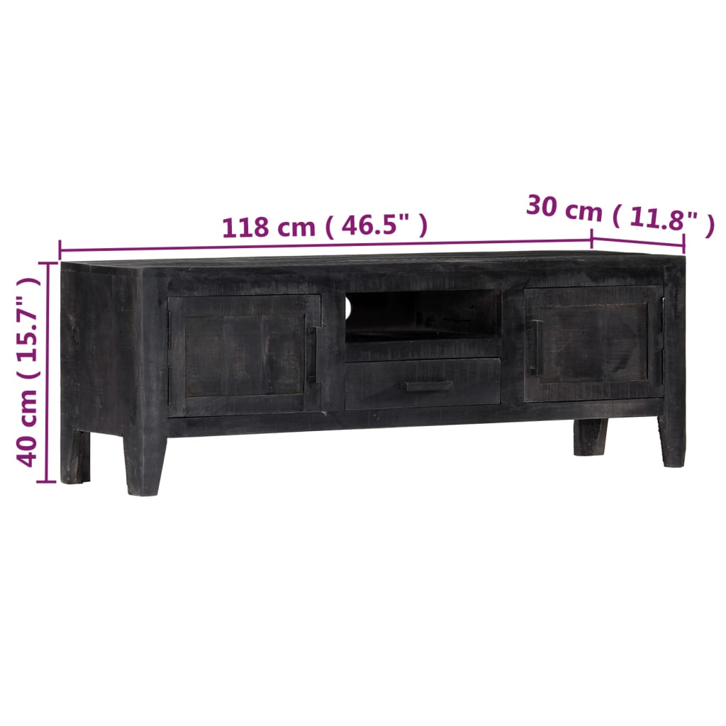 vidaXL Meuble TV Noir 118x30x40 cm Bois de manguier massif