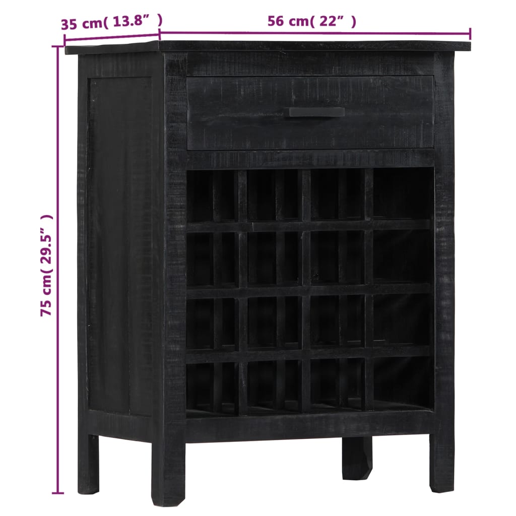 vidaXL Casier à vin noir 56 x 35 x 75 cm en bois de manguier massif