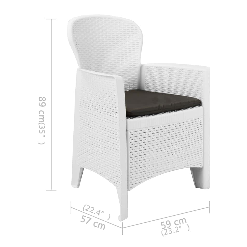 vidaXL 5-tlg. Garten-Essgruppe Kunststoff Weiß Rattan-Optik