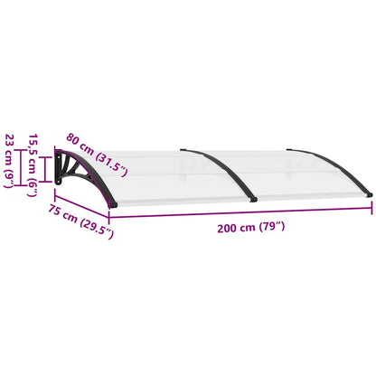 vidaXL Türvordach Schwarz und Transparent 200x75 cm PC