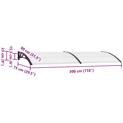 vidaXL Türvordach Schwarz und Transparent 300x75 cm PC