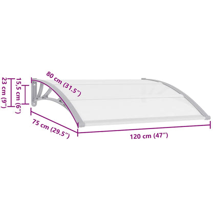 vidaXL Türvordach Grau und Transparent 120x75 cm PC