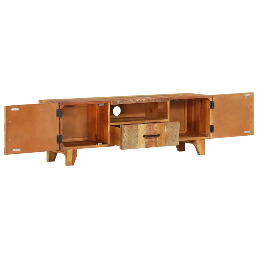 Meuble TV vidaXL sculpté à la main 120x30x40 cm Bois de récupération massif