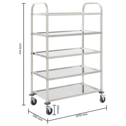 vidaXL 5-Stufiger Servierwagen 107 x 55 x 147 cm Edelstahl