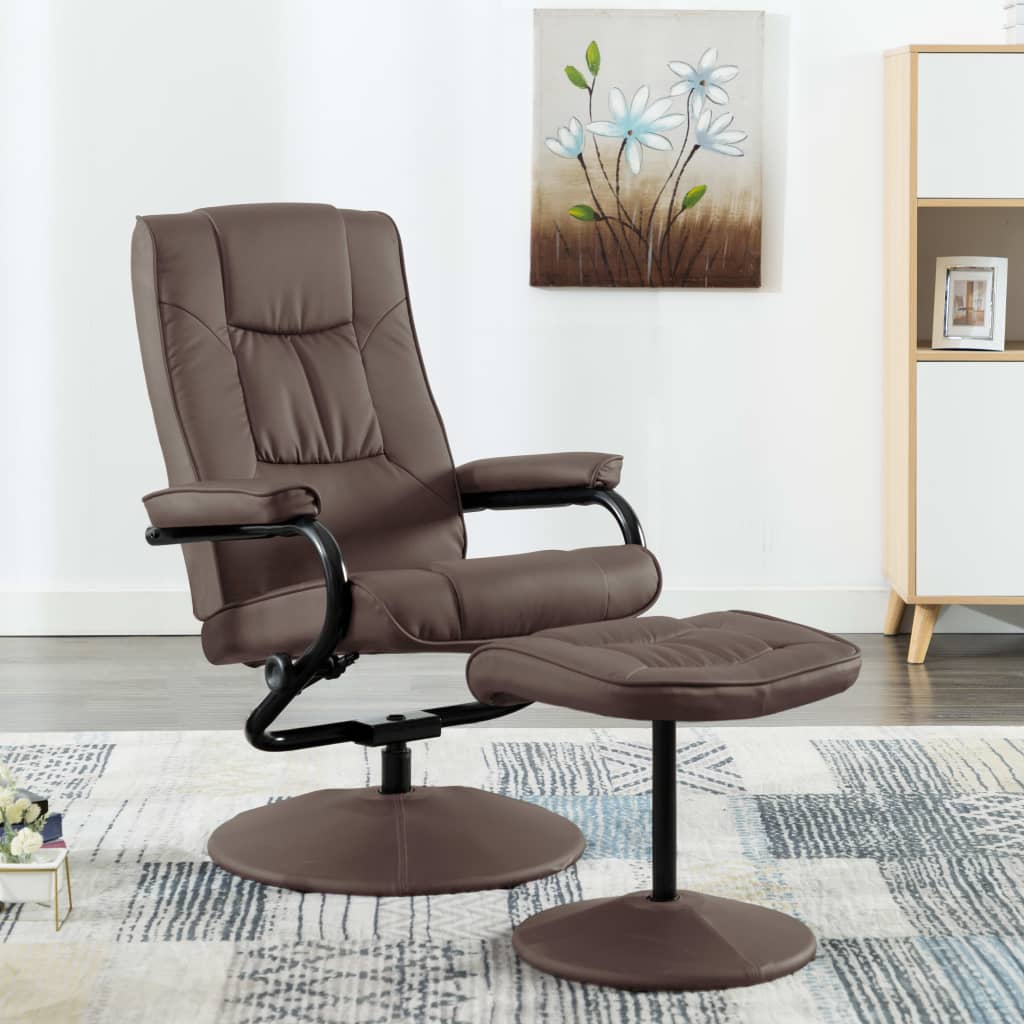 vidaXL TV-Sessel mit Fußhocker Braun Kunstleder