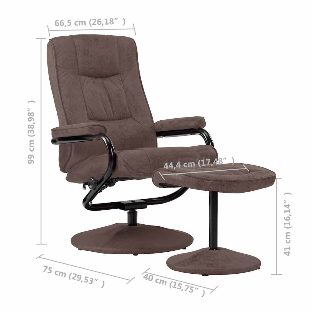 vidaXL TV-Sessel mit Fußhocker Braun Wildleder-Optik