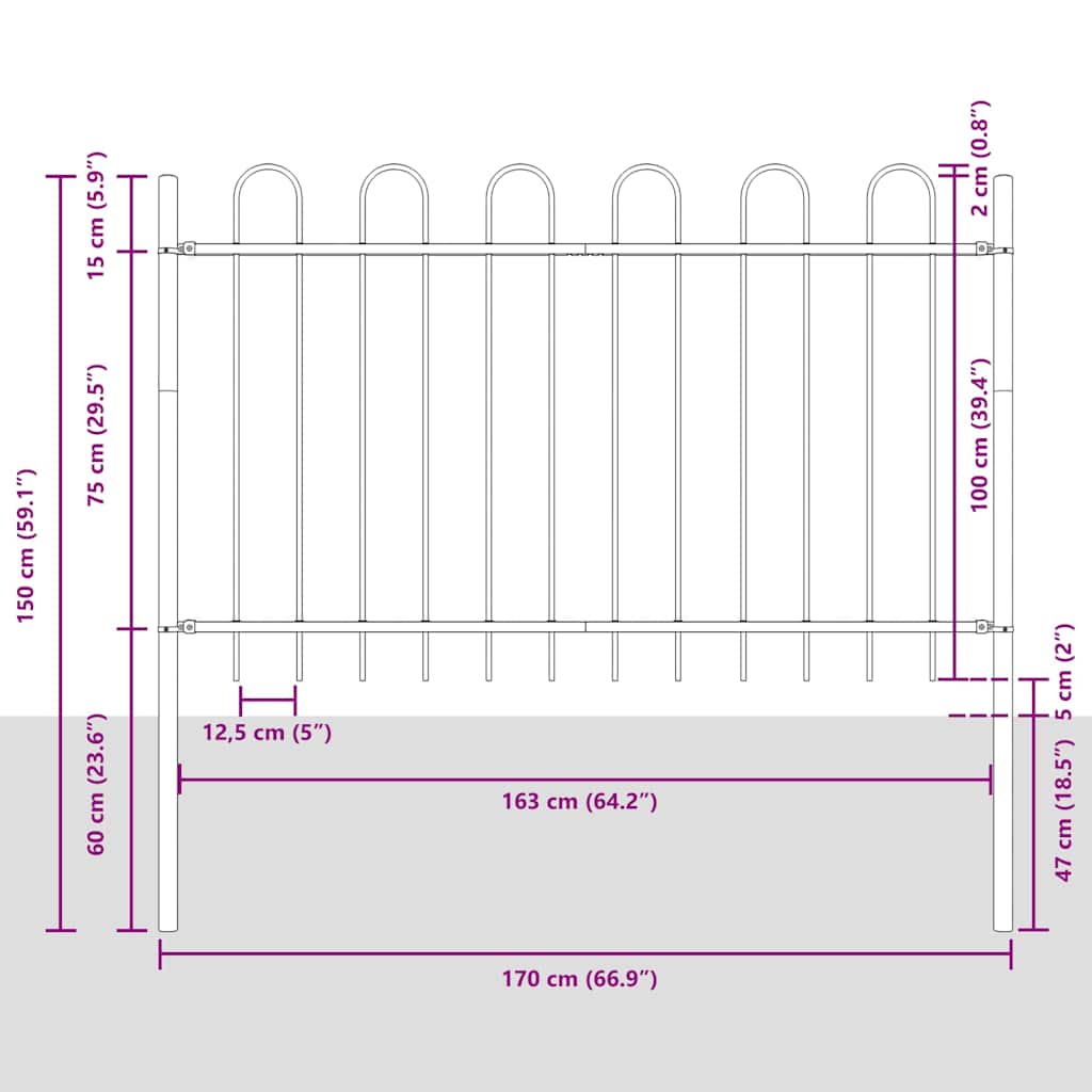 vidaXL Gartenzaun mit Rundbogen Stahl 181 x 100 cm Schwarz