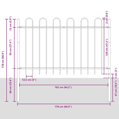 vidaXL Gartenzaun mit Rundbogen Stahl 181 x 120 cm Schwarz