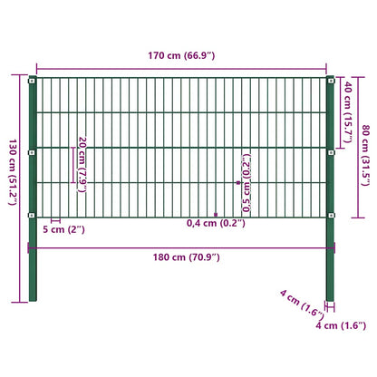 vidaXL Zaunelement mit Pfosten Eisen 176,5 x 80 cm Grün