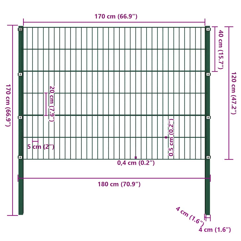 vidaXL Zaunelement mit Pfosten Eisen 176,5 x 120 cm Grün