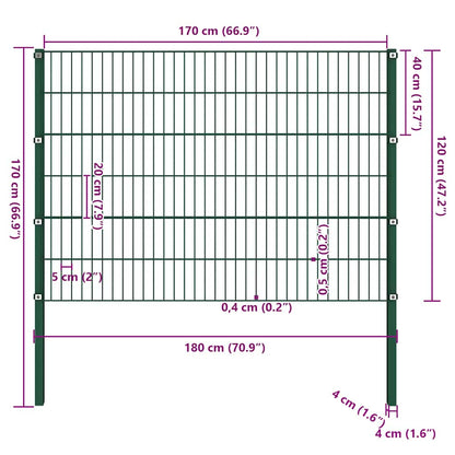 vidaXL Zaunelement mit Pfosten Eisen 176,5 x 120 cm Grün
