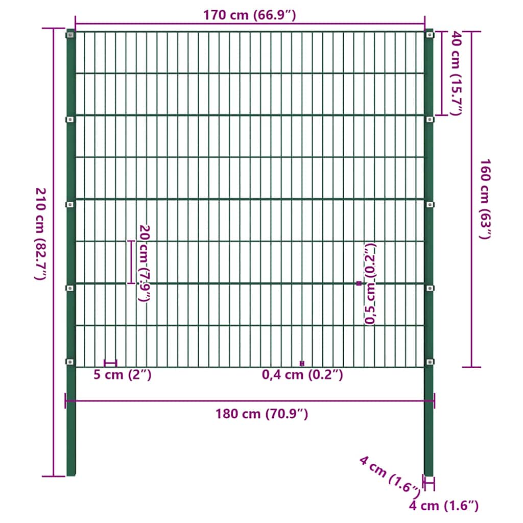 vidaXL Zaunelement mit Pfosten Eisen 176,5 x 160 cm Grün