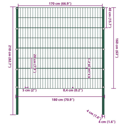 vidaXL Zaunelement mit Pfosten Eisen 176,5 x 160 cm Grün