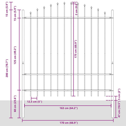 vidaXL Gartenzaun mit Speerspitze Stahl 181 x 175 cm Schwarz